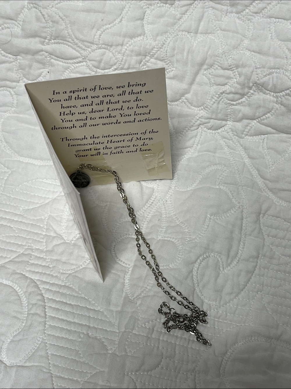 Silver-Tone Religious Immaculate Heart of Mary Pendant Necklace & Prayer Card